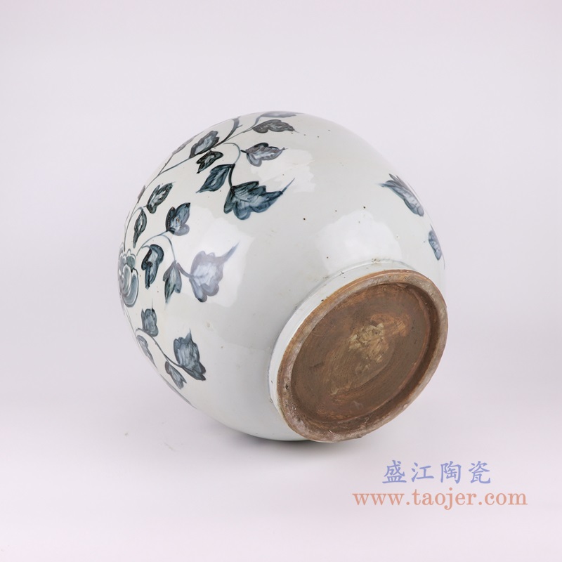 青花牡丹花卉罐子;产品编号：RZOX12       产品尺寸(单位cm):  高：37.2直径：35.2口径：底径：20.2重量：10.9KG