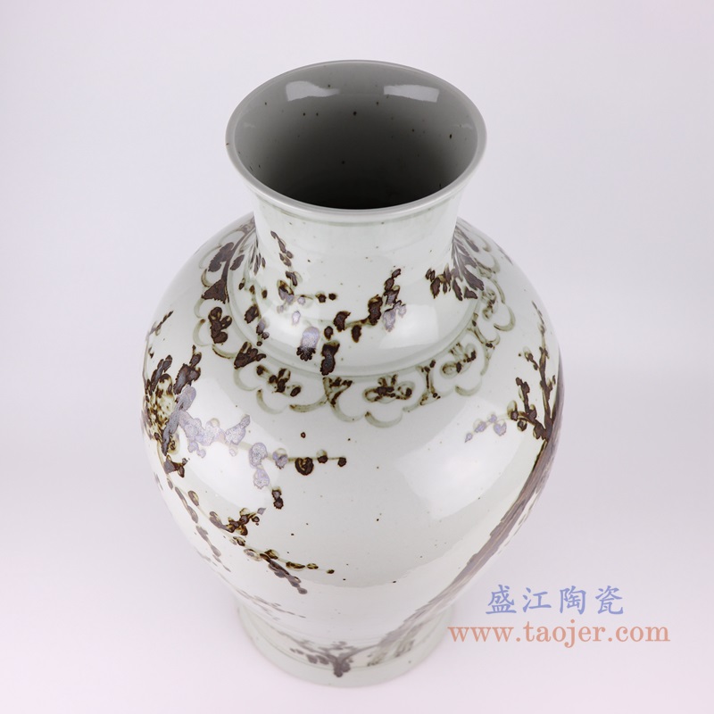 矾红铁锈红梅花花卉鱼尾花瓶;产品编号：RZOX13       产品尺寸(单位cm):  高：58.3直径：33口径：底径：23.6重量：10.55KG
