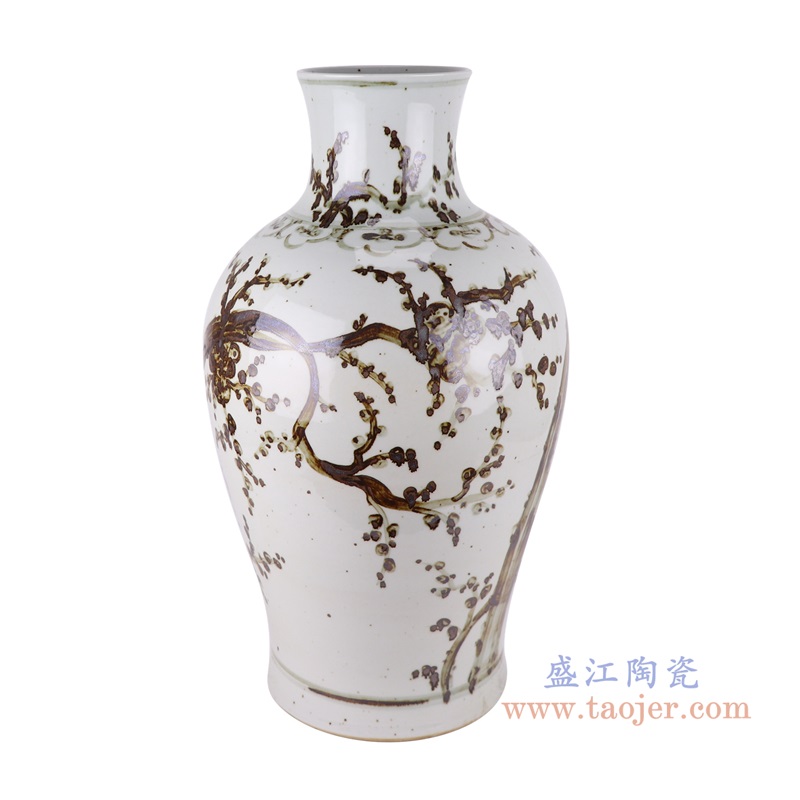 矾红铁锈红梅花花卉鱼尾花瓶;产品编号：RZOX13       产品尺寸(单位cm):  高：58.3直径：33口径：底径：23.6重量：10.55KG