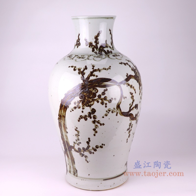 矾红铁锈红梅花花卉鱼尾花瓶;产品编号：RZOX13       产品尺寸(单位cm):  高：58.3直径：33口径：底径：23.6重量：10.55KG
