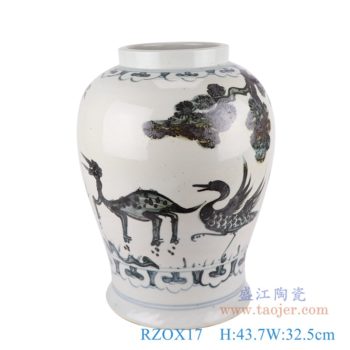 RZOX17    墨彩松鹤纹罐子      高：43.7直径：32.5口径：底径：25.5重量：10.85KG