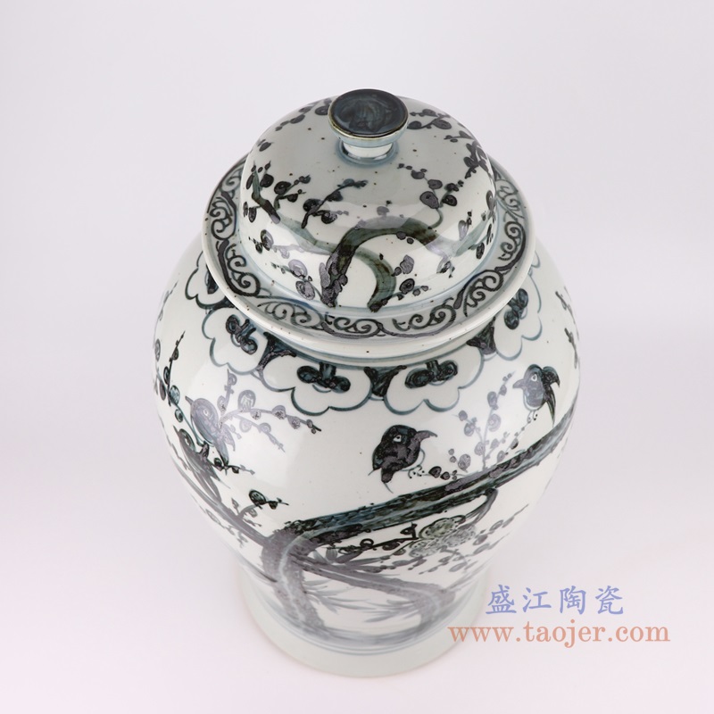墨彩花鸟将军罐;产品编号：RZOX18       产品尺寸(单位cm):  高：56直径：32.5口径：底径：24重量：11.6KG