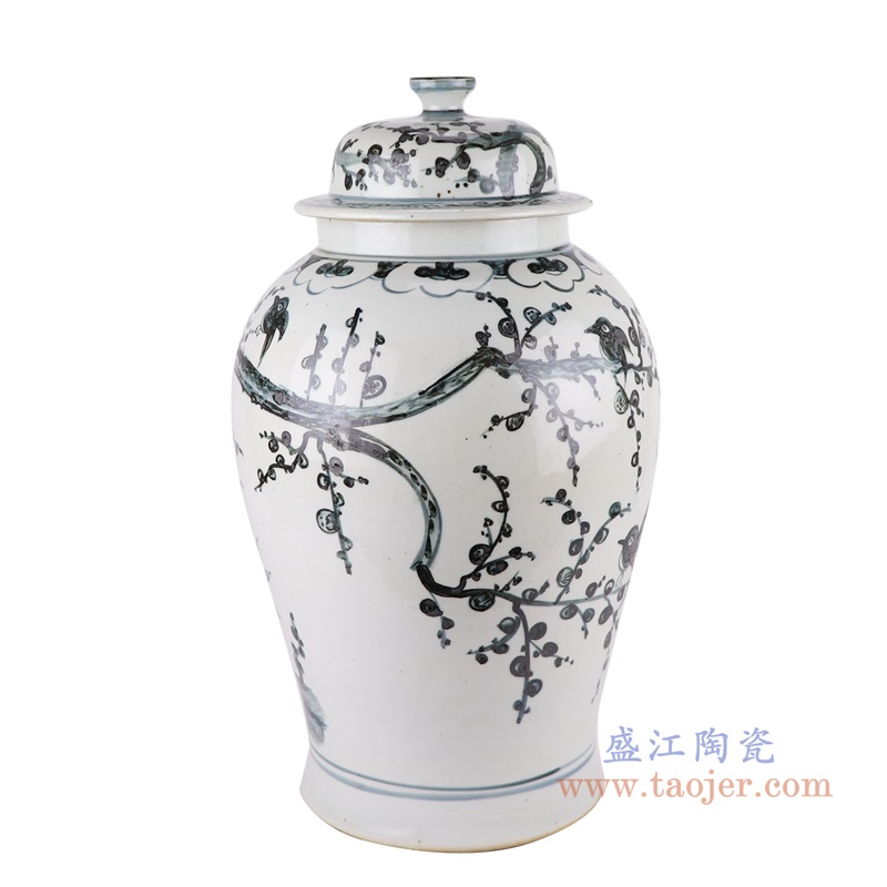 墨彩花鸟将军罐;产品编号：RZOX18       产品尺寸(单位cm):  高：56直径：32.5口径：底径：24重量：11.6KG