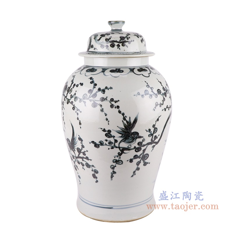 墨彩花鸟将军罐;产品编号：RZOX18       产品尺寸(单位cm):  高：56直径：32.5口径：底径：24重量：11.6KG