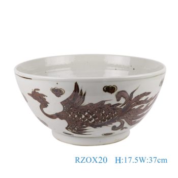 RZOX20    矾红铁锈红凤凰纹大碗       高：17.5直径：37口径：底径：20重量：4.65KG