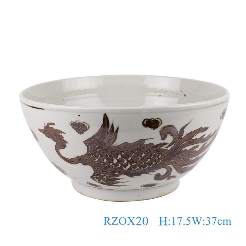 矾红铁锈红凤凰纹大碗;产品编号：RZOX20       产品尺寸(单位cm):  高：17.5直径：37口径：底径：20重量：4.65KG