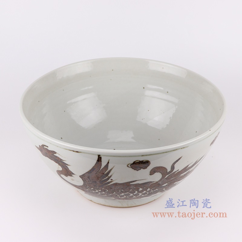 矾红铁锈红凤凰纹大碗;产品编号：RZOX20       产品尺寸(单位cm):  高：17.5直径：37口径：底径：20重量：4.65KG