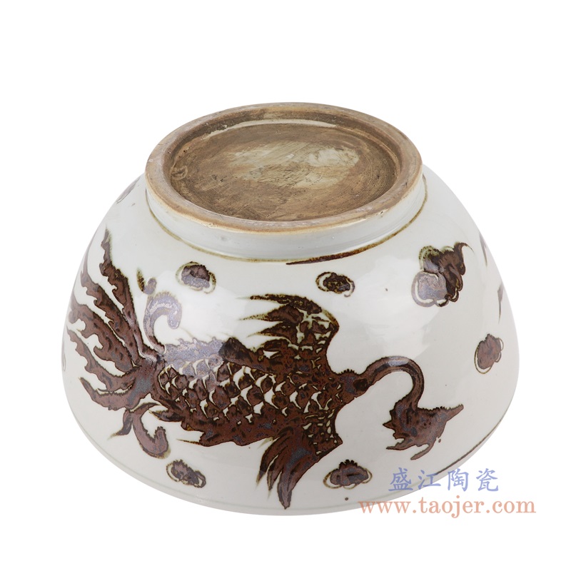 矾红铁锈红凤凰纹大碗;产品编号：RZOX20       产品尺寸(单位cm):  高：17.5直径：37口径：底径：20重量：4.65KG