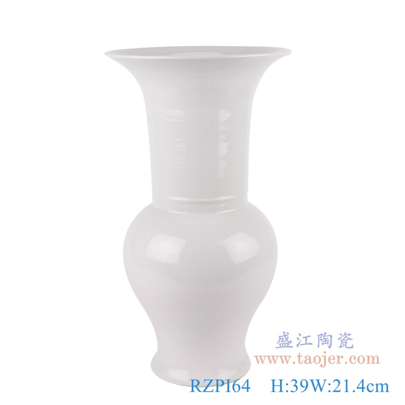 颜色釉纯白色花菇;产品编号：RZPI64       产品尺寸(单位cm):  高：39直径：21.4口径：底径：12.2重量：3KG