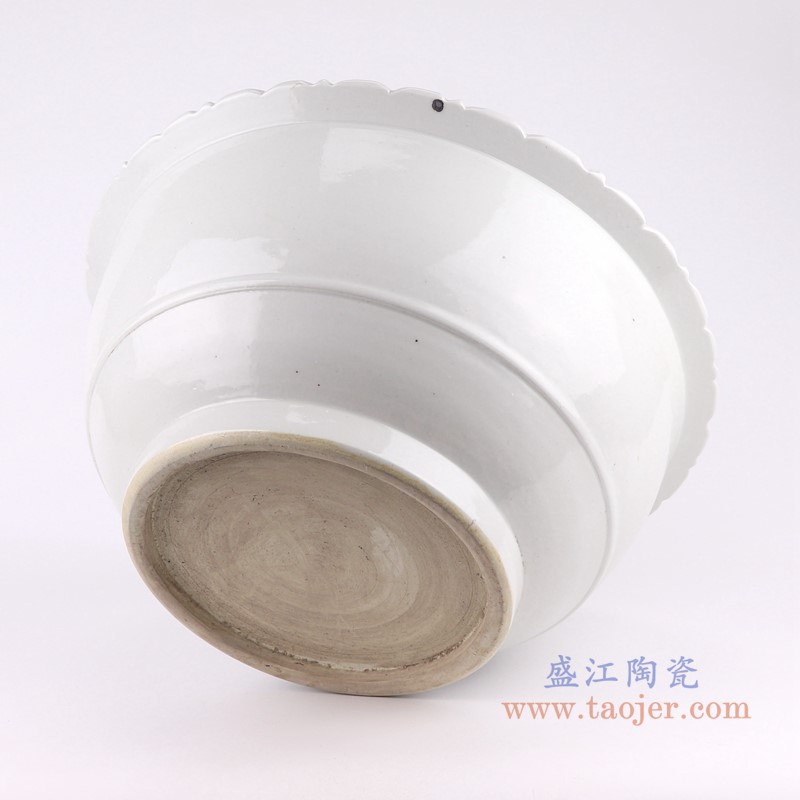 纯白色花口大碗大缸;产品编号:RZPI69 产品尺寸(单位cm): 高:19直径:42口径:底径:23重量:6.9KG