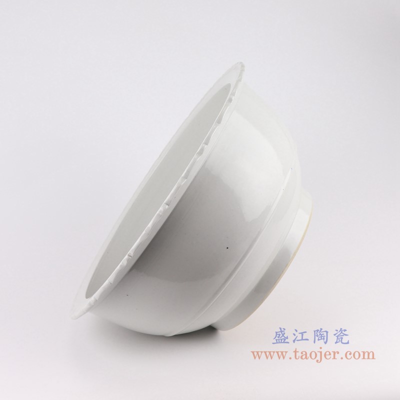 纯白色花口大碗大缸;产品编号:RZPI69 产品尺寸(单位cm): 高:19直径:42口径:底径:23重量:6.9KG