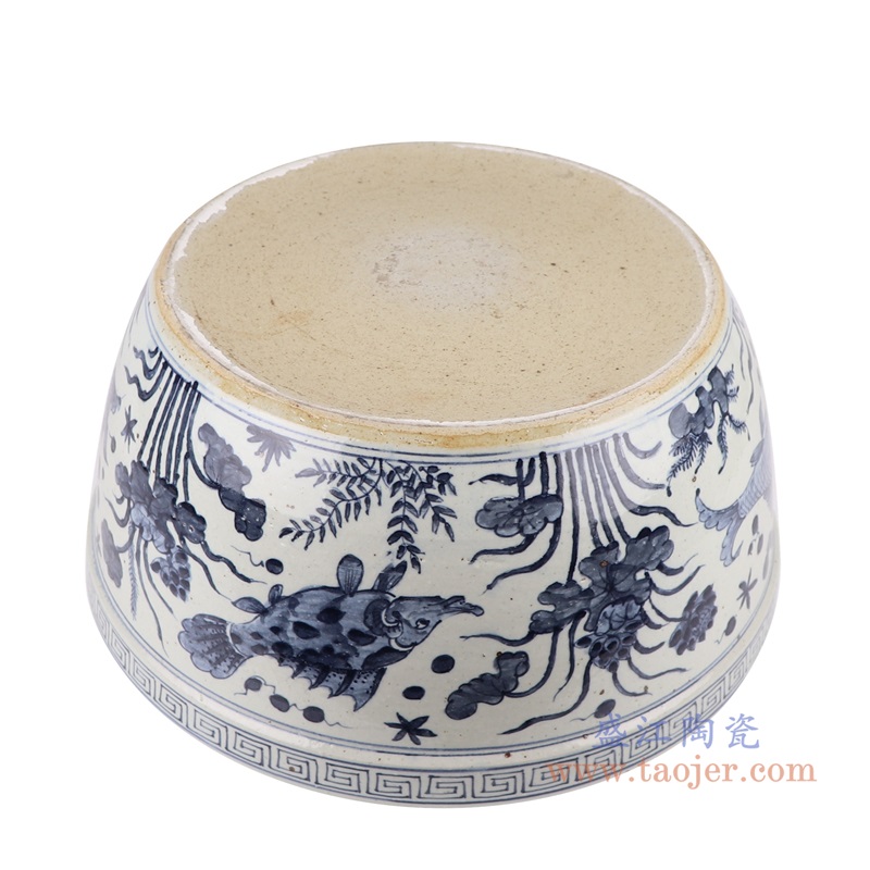 仿古青花鱼藻纹水浅大碗缸;产品编号:RZPJ17 产品尺寸(单位cm): 高:22.5直径:47口径:底径:34.2重量:9.7KG