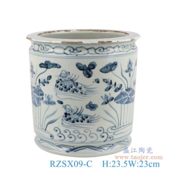 RZSX09-C   青花鸳鸯戏水香炉笔筒     高：23.5直径：23口径：底径：20.5重量：4KG