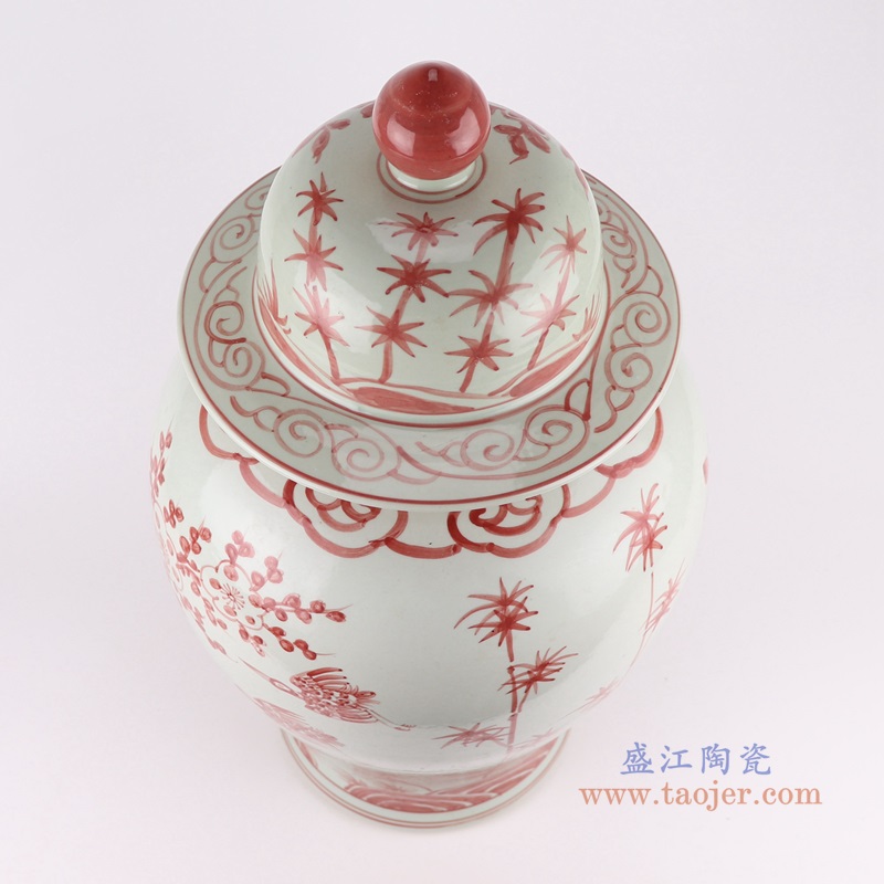 矾红花鸟梅花竹纹将军罐;产品编号：RZSX37       产品尺寸(单位cm):  高：56直径：31.2口径：底径：20.7重量：10.35KG