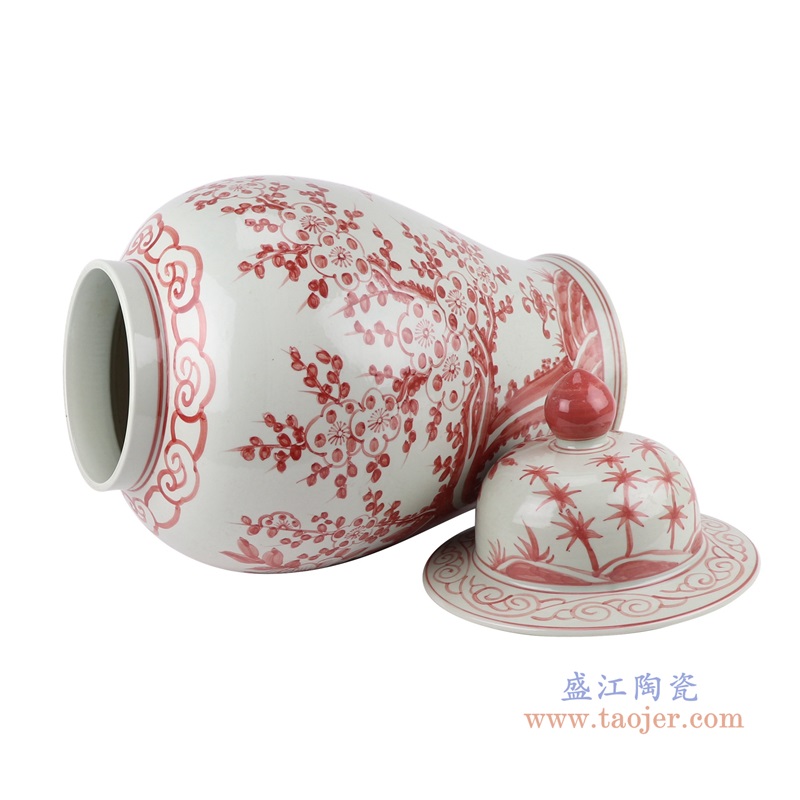 矾红花鸟梅花竹纹将军罐;产品编号：RZSX37       产品尺寸(单位cm):  高：56直径：31.2口径：底径：20.7重量：10.35KG