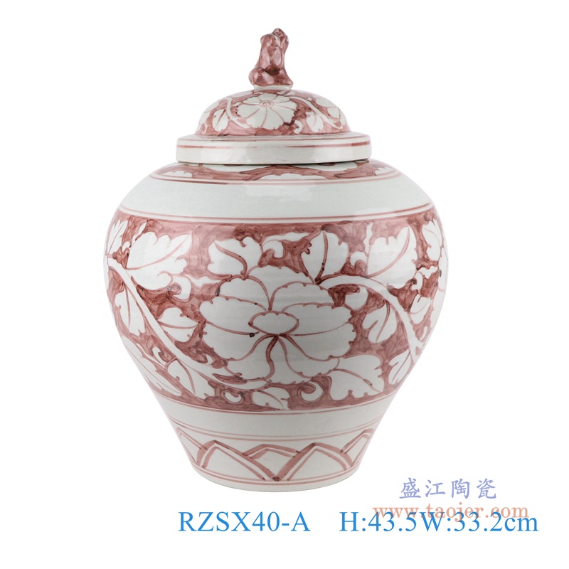 矾红花卉狗头罐;产品编号：RZSX40-A       产品尺寸(单位cm):  高：43.5直径：33.2口径：底径：16.5重量：6.55KG