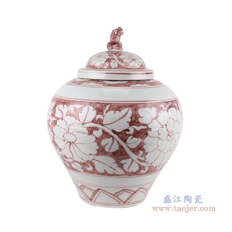 矾红花卉狗头罐;产品编号：RZSX40-A       产品尺寸(单位cm):  高：43.5直径：33.2口径：底径：16.5重量：6.55KG
