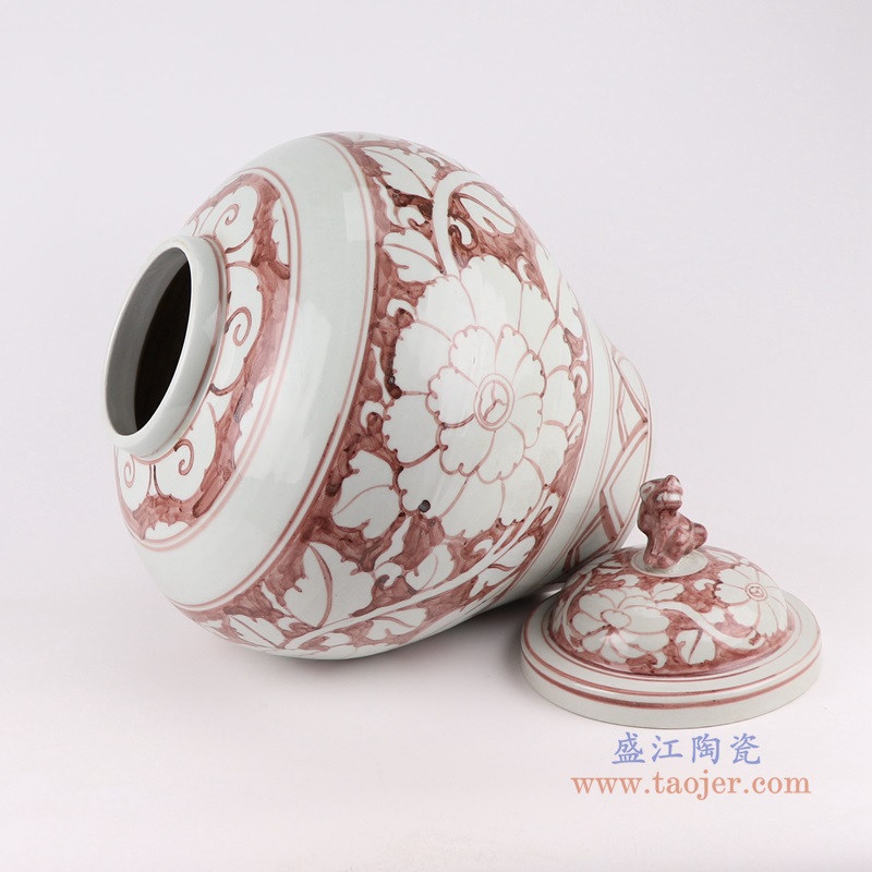矾红花卉狗头罐;产品编号：RZSX40-A       产品尺寸(单位cm):  高：43.5直径：33.2口径：底径：16.5重量：6.55KG