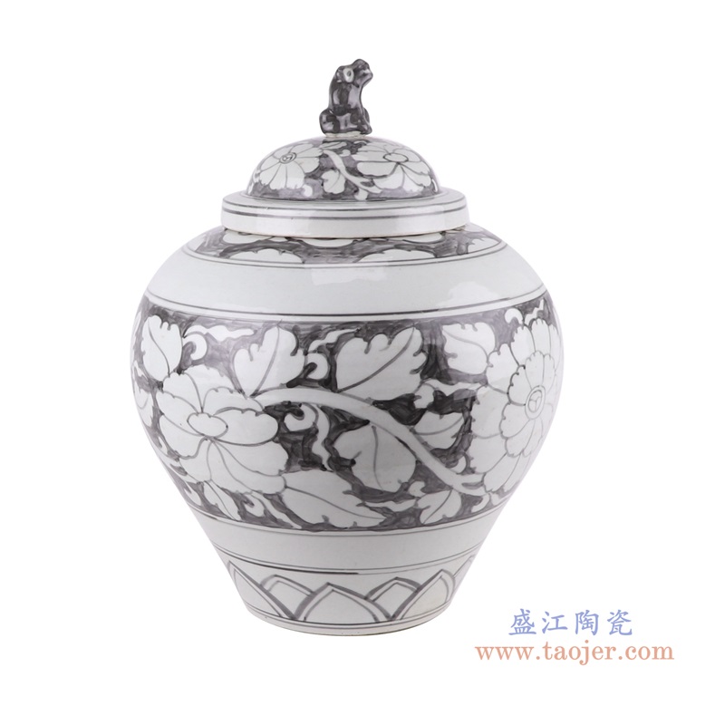墨彩花卉狗头罐;产品编号：RZSX40-B       产品尺寸(单位cm):  高：43.5直径：33.2口径：底径：16.5重量：6.55KG