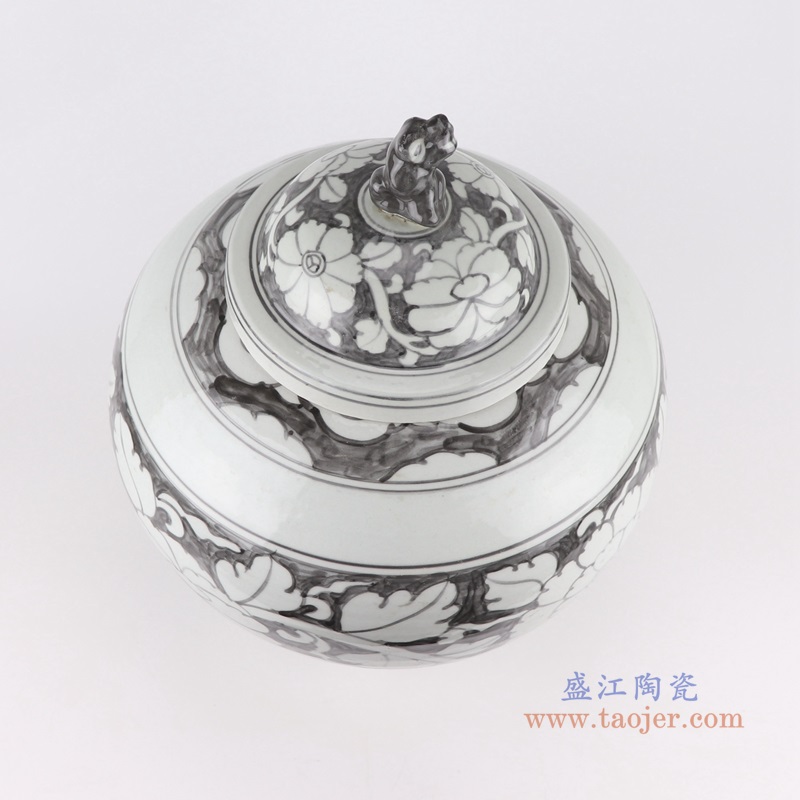 墨彩花卉狗头罐;产品编号：RZSX40-B       产品尺寸(单位cm):  高：43.5直径：33.2口径：底径：16.5重量：6.55KG