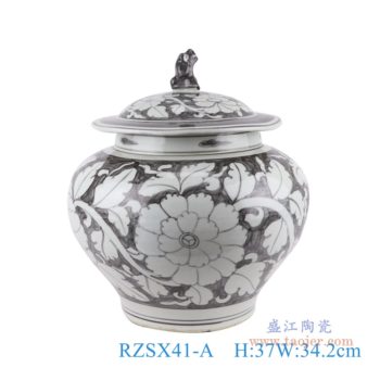 RZSX41-A    墨彩花卉狗头罐盖罐      高：37直径：34.2口径：底径：19重量：6.6KG