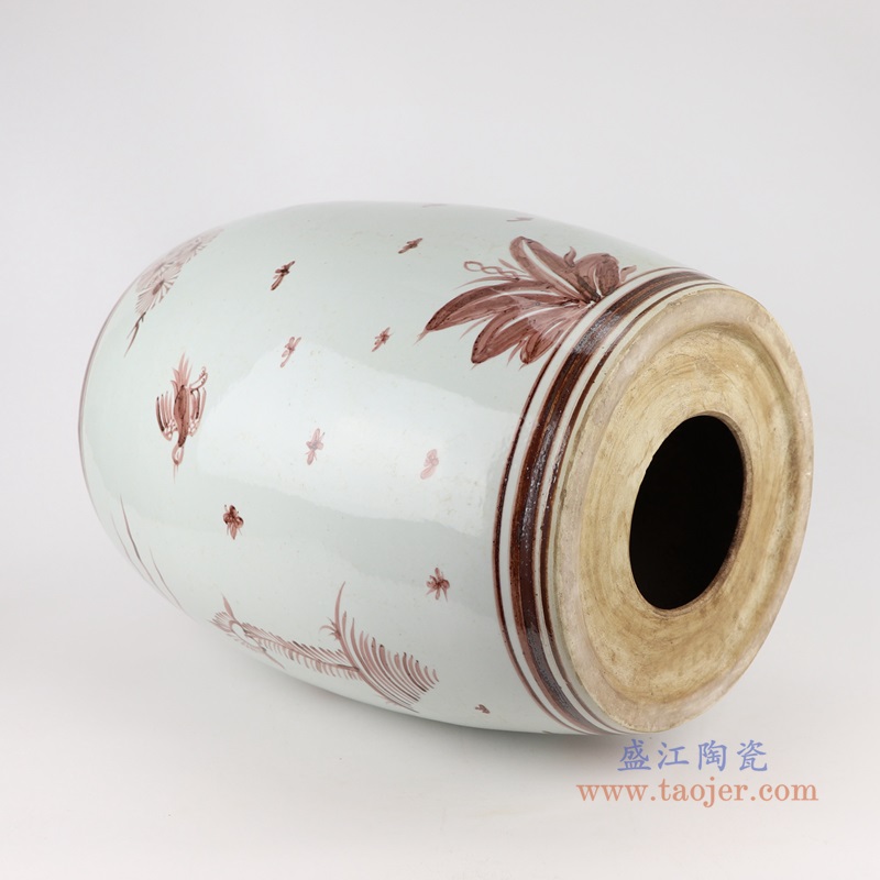 矾红松鹤鼓凳子凉墩;产品编号：RZSX42       产品尺寸(单位cm):  高：46直径：36口径：底径：27.5重量：12.6KG