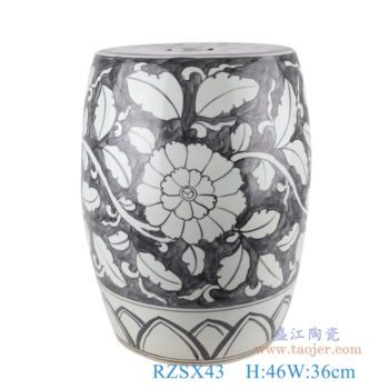 RZSX43   墨彩花卉鼓凳子凉墩    高：46直径：36口径：底径：27.5重量：12.6KG