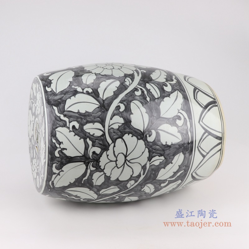 墨彩花卉鼓凳子凉墩;产品编号：RZSX43 产品尺寸(单位cm): 高：46直径：36口径：底径：27.5重量：12.6KG