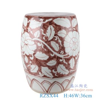 RZSX44    矾红花卉鼓凳子凉墩      高：46直径：36口径：底径：27.5重量：12.6KG