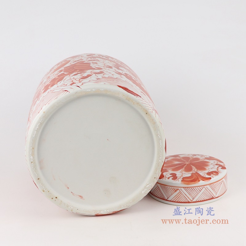 小号矾红缠枝龙纹直筒茶叶罐;产品编号：RZTX02-S       产品尺寸(单位cm):  高：33直径：23.2口径：底径：21.5重量：5.2KG