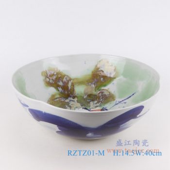 RZTZ01-M   窑变绿荷异形水浅中号      高：14.5直径：40口径：底径：18重量：4.8KG