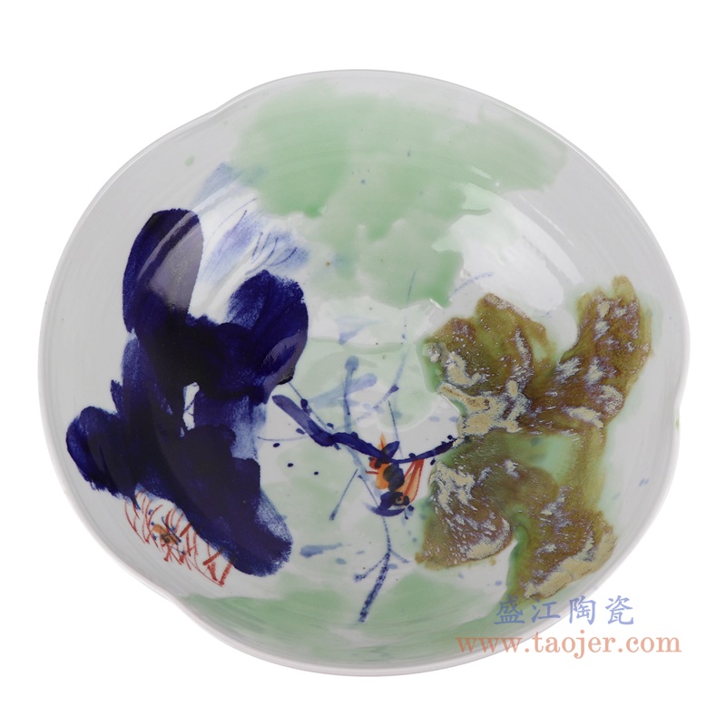 窑变绿荷异形水浅中号;产品编号:RZTZ01-M 产品尺寸(单位cm): 高:14.5直径:40口径:底径:18重量:4.8KG