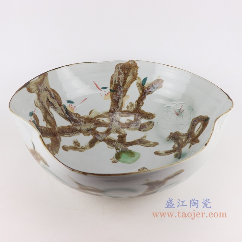 窑变玉兰花异形水浅大号;产品编号：RZTZ03-L       产品尺寸(单位cm):  高：18直径：48.8口径：底径：22.8重量：8KG