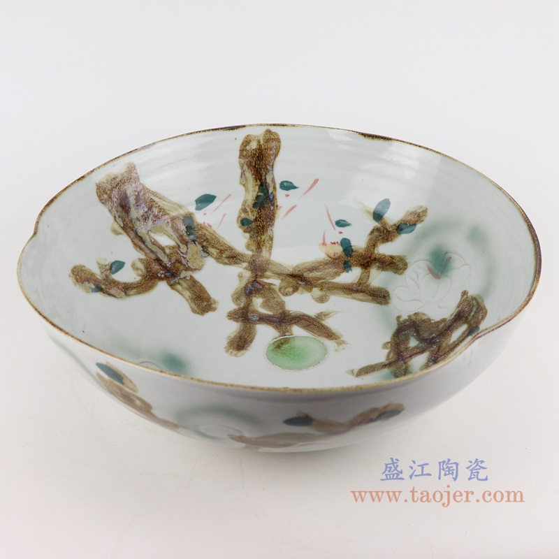 窑变玉兰花异形水浅中号;产品编号：RZTZ03-M       产品尺寸(单位cm):  高：14直径：41.3口径：底径：19重量：4.5KG