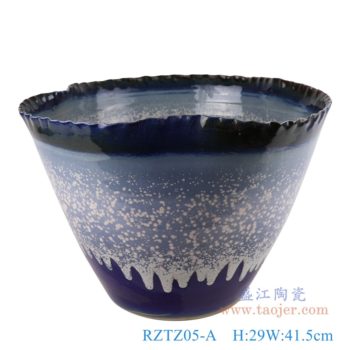 RZTZ05-A  窑变深蓝兰花釉异形水浅缸    高：29直径：41.5口径：底径：20重量：7.25KG