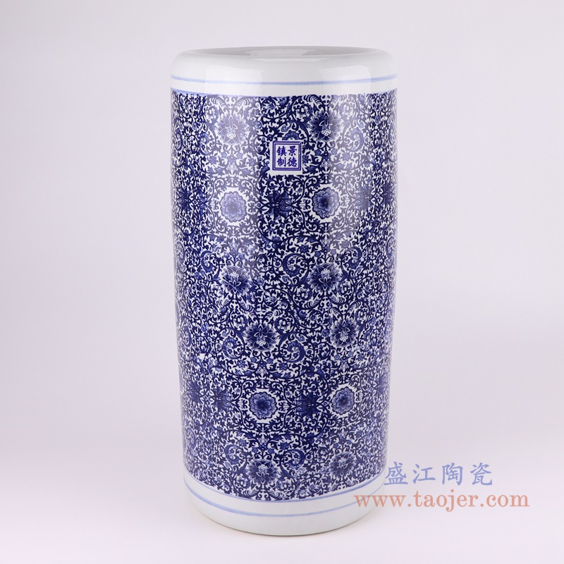 青花缠枝莲碎花笔筒;产品编号：RZUA01-C       产品尺寸(单位cm):  高：48.5直径：23口径：底径：21重量：6KG