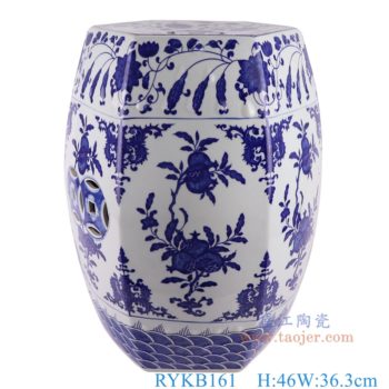 RYKB161    青花石榴纹六方六边形凳子凉墩     高46直径36.3口径底径重量9.55KG
