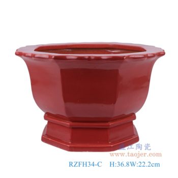 RZFH34-C   红色花瓣口边八方花盆     高36.8直径22.2口径底径重量5.55KG
