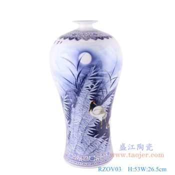 RZOV03   青花芦塘月色鹭鸶芦苇梅瓶     高：53直径：26.5口径：底径：19.5重量：6.85KG