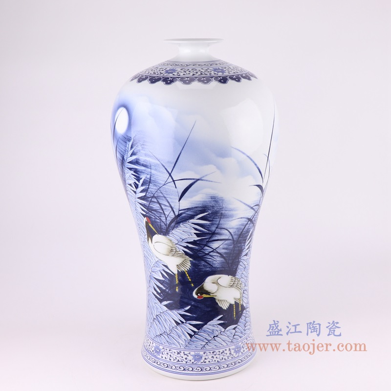 青花芦塘月色鹭鸶芦苇梅瓶;产品编号：RZOV03       产品尺寸(单位cm):  高：53直径：26.5口径：底径：19.5重量：6.85KG
