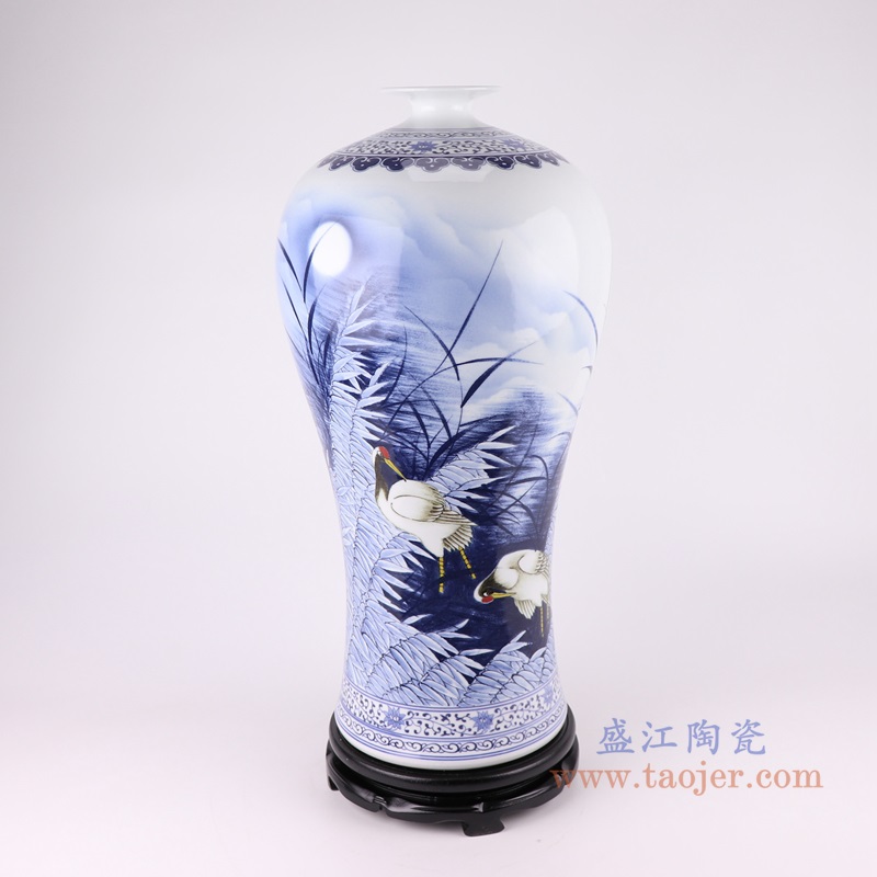 青花芦塘月色鹭鸶芦苇梅瓶;产品编号：RZOV03       产品尺寸(单位cm):  高：53直径：26.5口径：底径：19.5重量：6.85KG