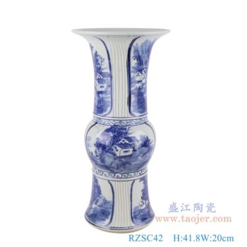 RZSC42   青花开窗山水花菇瓶       高：41.8直径：20口径：底径：14重量：3.3KG