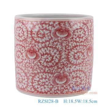 RZSI28-B   釉里红缠枝串花笔筒      高18.5直径18.5口径底径重量2.05KG