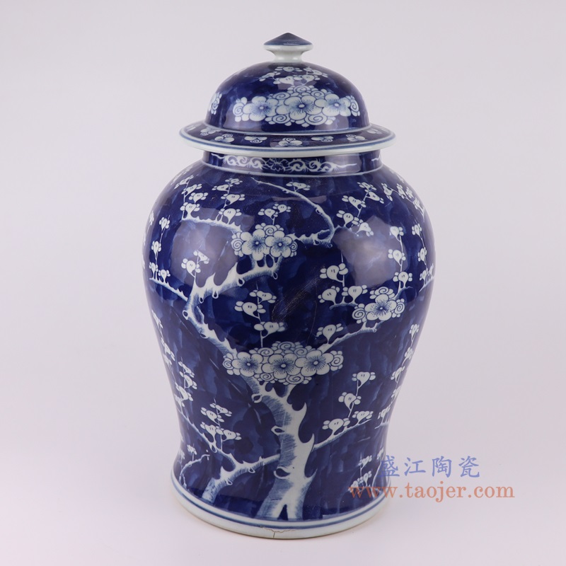 青花冰梅将军罐,产品编号:RZSI34 产品尺寸(单位cm): 高43直径26.5口径底径21.6重量4KG
