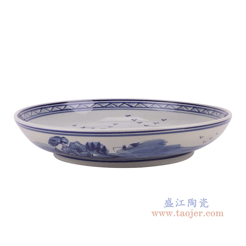 青花山水盘子,产品编号:RZTQ04-B 产品尺寸(单位cm): 高5.8直径29.5口径底径19重量1.4KG
