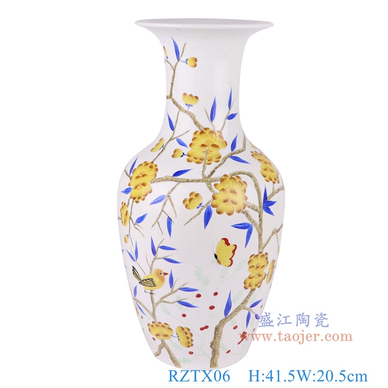 新彩手绘花鸟花瓶，产品编号：RZTX06       产品尺寸(单位cm):  高41.5直径20.5口径底径10重量3.2KG
