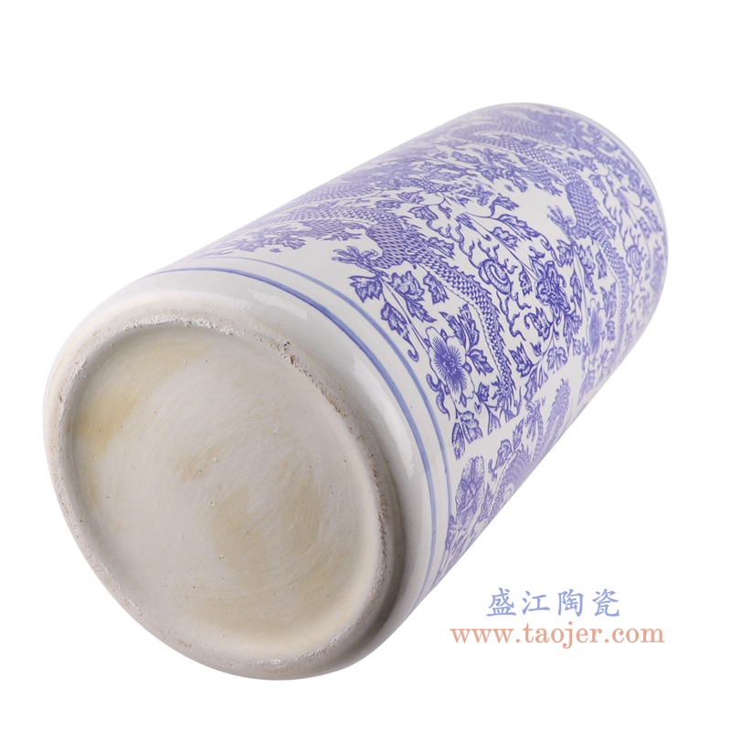 青花缠枝龙纹箭筒伞筒，产品编号：RZUA01-E       产品尺寸(单位cm):  高48.5直径23口径底径21重量6KG