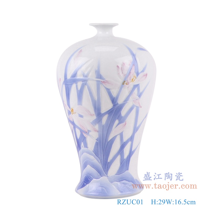 青花釉里红荷花梅瓶;产品编号：RZUC01       产品尺寸(单位cm):  高：29直径：16.5口径：底径：10.5重量：2KG