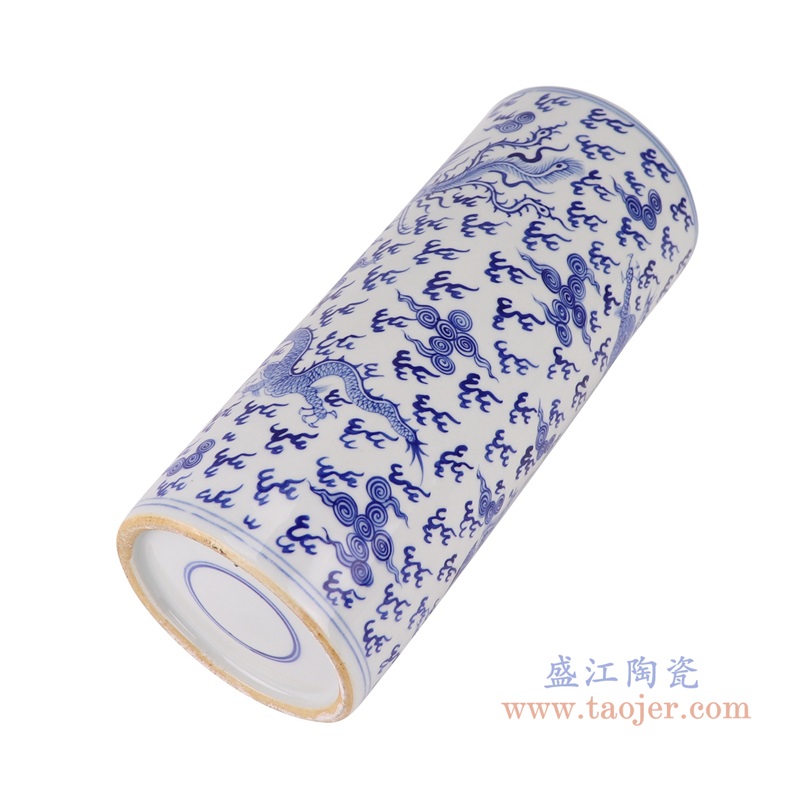 青花龙凤纹箭筒,产品编号:RZUL01-A 产品尺寸(单位cm): 高28直径11.5口径底径重量1KG