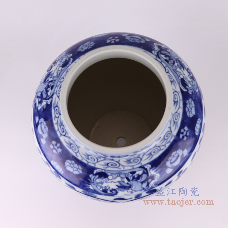 青花开窗花卉灯具罐子，产品编号：RZUL03       产品尺寸(单位cm):  高35直径29.5口径底径16.3重量6.3KG